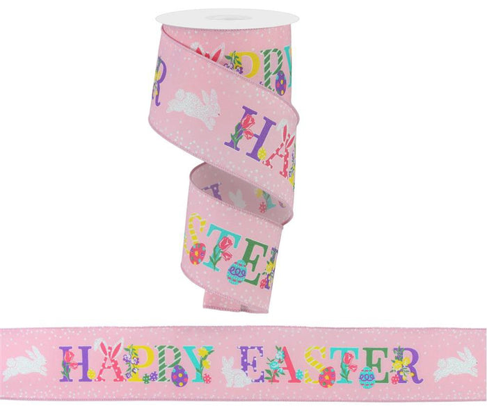 2.5" Glitter Happy Easter Ribbon: Pale Pink (10 Yards)