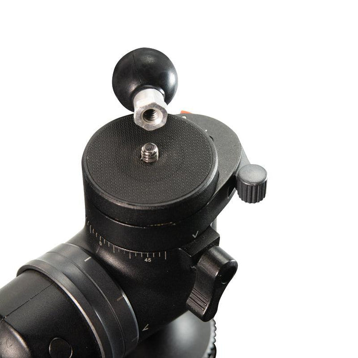 Close-up of the 25mm (1 inch) Ball Adapter with 1/4-20 female threaded hole and hex post, designed for camera mounting. The adapter is black and shown on a white background.