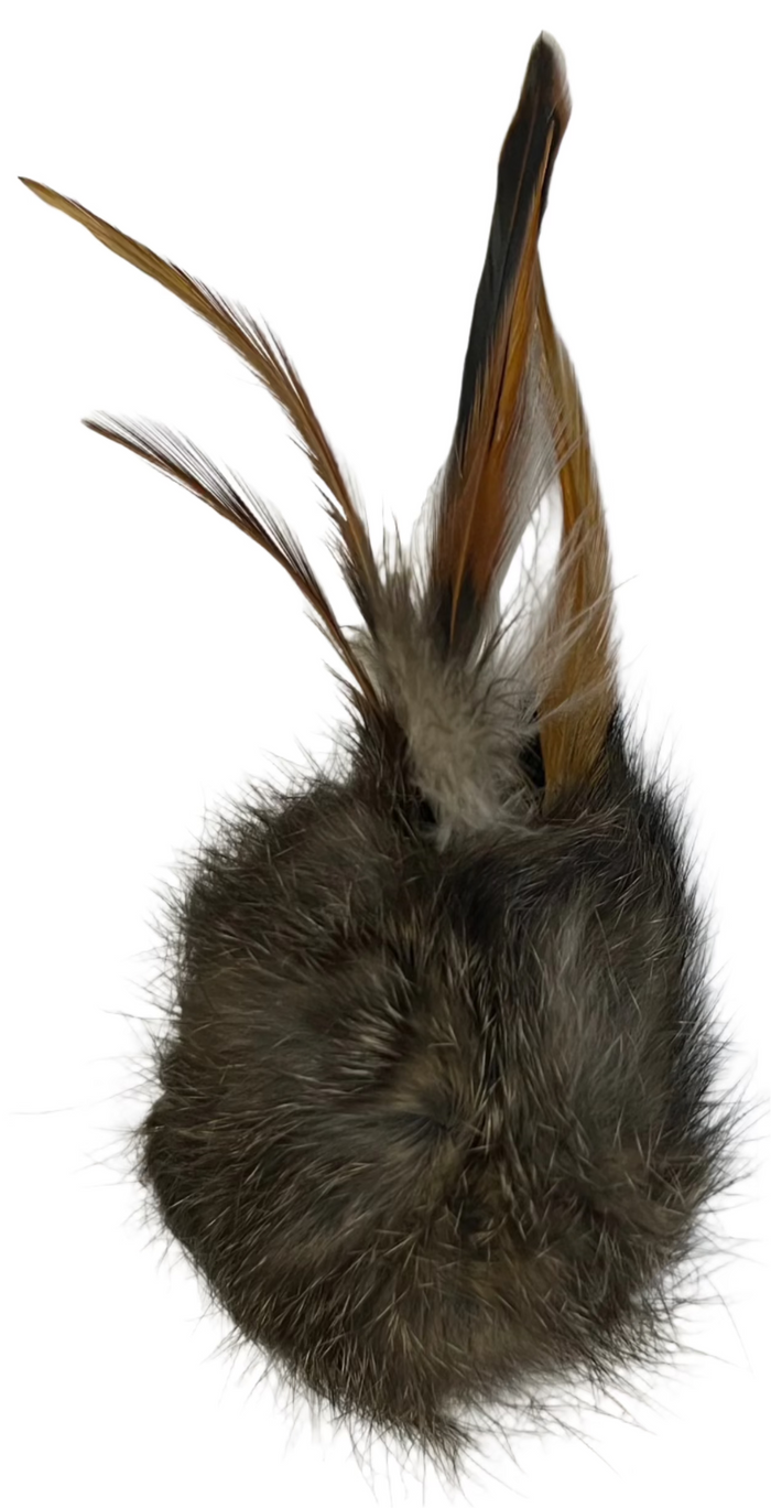 Rabbit Fur Cat Toys - Ball of real Fur Oblong Shaped with Real Feathers - Dog.Dog.Cat.