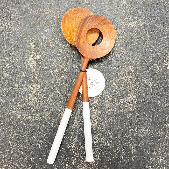 Ark Kiaat Salad Servers With White Handle