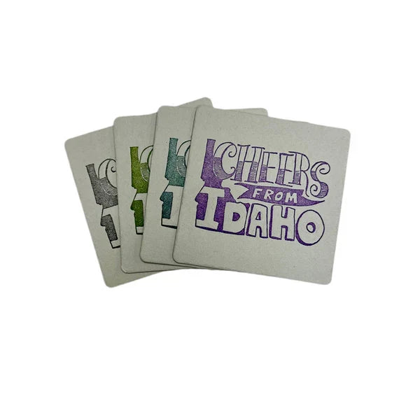 Cheers from Idaho Coasters, (Letterpress printed, 3.5 inches) set of 4, perfect gift