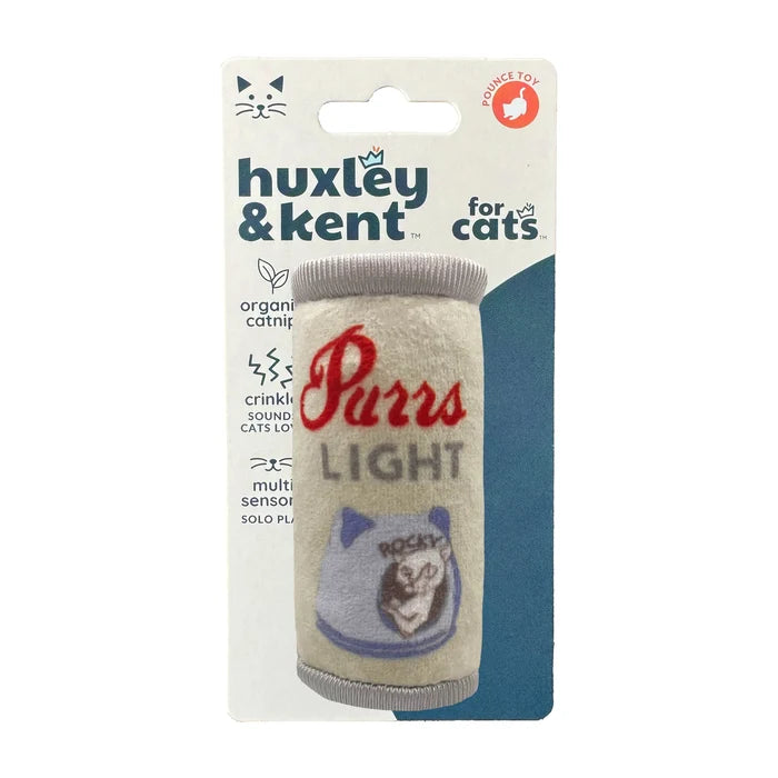 Huxley & Kent Purrs Light Plush Cat Toy - Squeaky Crinkle Beer Can Toy - Dog.Dog.Cat.