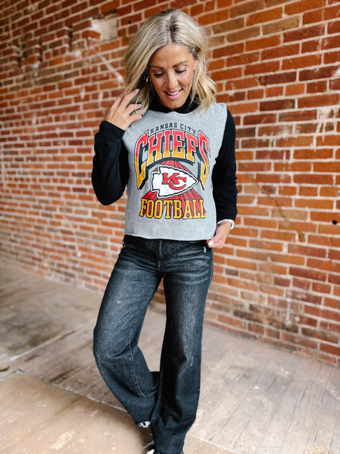 Kansas City Chiefs Block Crop Hoodie, Black