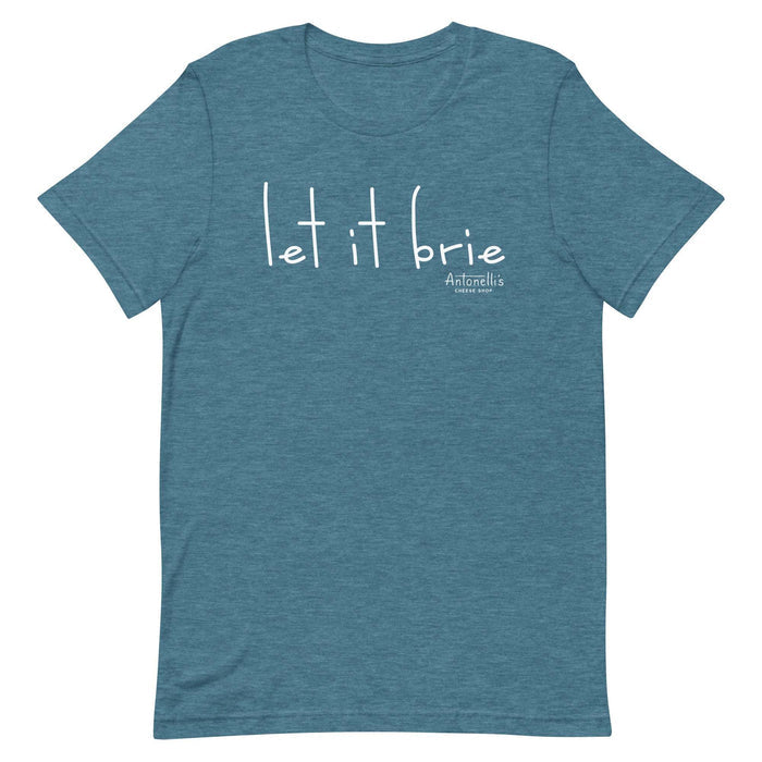 "Let it Brie" Unisex T-Shirt in blue, comfortable and lightweight with white lettering.