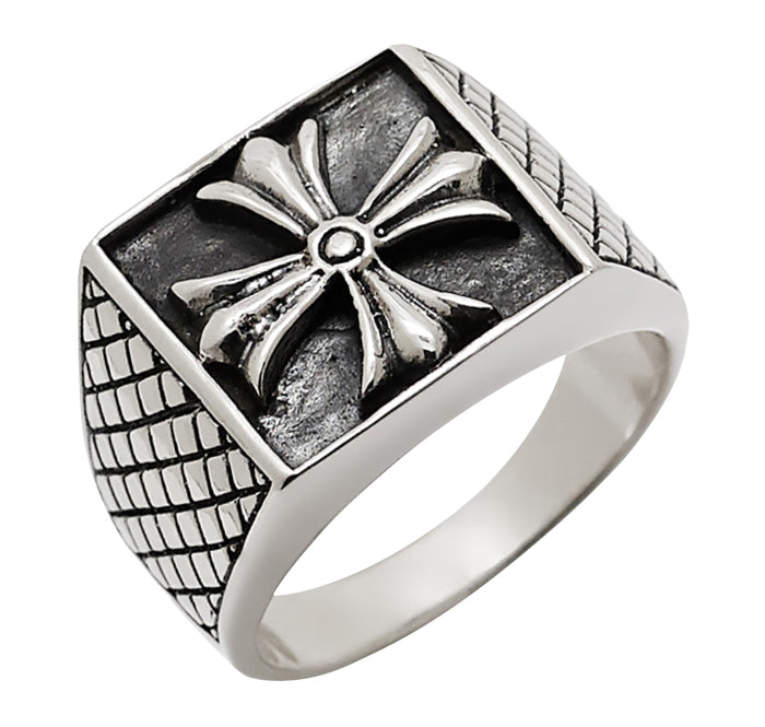 Samuel B Sterling Silver Checker Design Cross Men's Ring