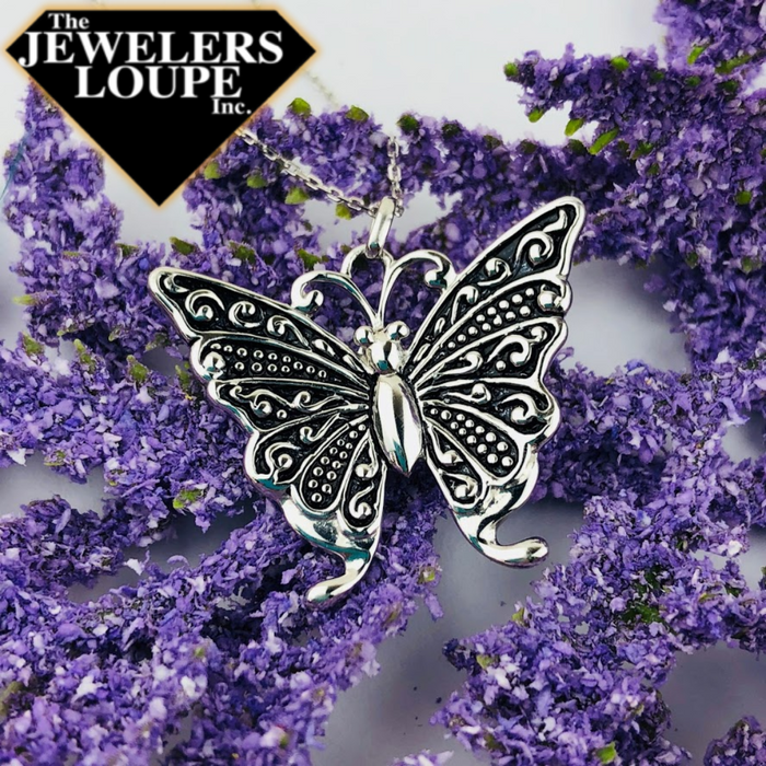Sterling Silver Antique Finish Butterfly Necklace