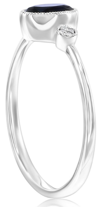 Sterling Silver, Lab-Grown Sapphire Natural Diamond Ring