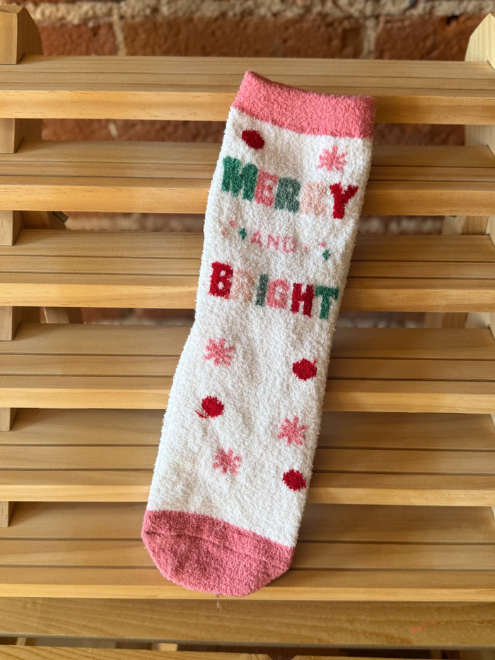 Striped Fuzzy Christmas Socks, Merry and Bright