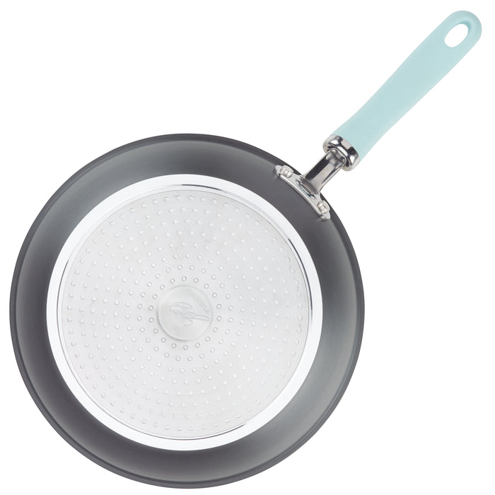 10-Piece Hard Anodized Nonstick Induction Cookware Set, silver base, blue handle.