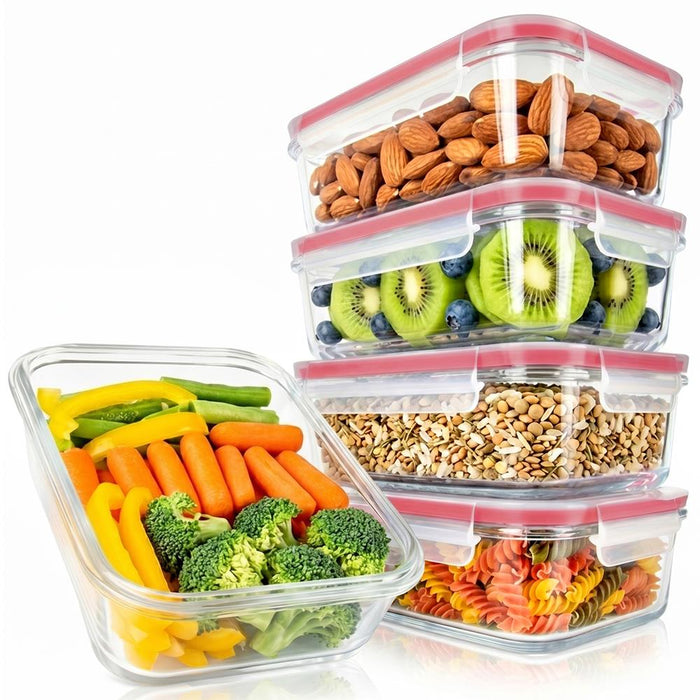 10-Piece Leakproof Glass Containers Set, Freezer-to-Oven Safe, Red