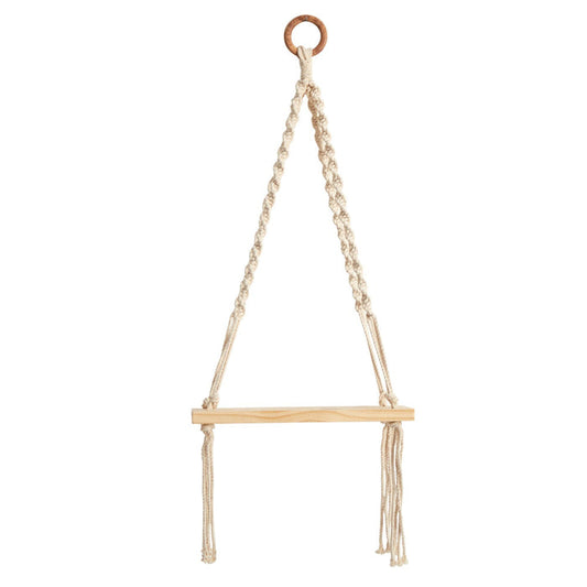 12” x 22” Hand Woven Macrame Wall Hanging with Wooden Shelf - Sweet Water Decor - Shelf