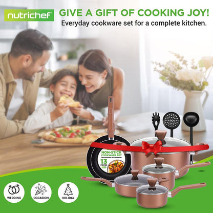13-Piece Nonstick Cookware Set, Even Heat, Durable Coating, Brown