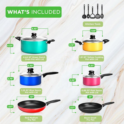 15-Piece Non-Stick Cookware Set, Even Heat, Colorful Lacquer Finish