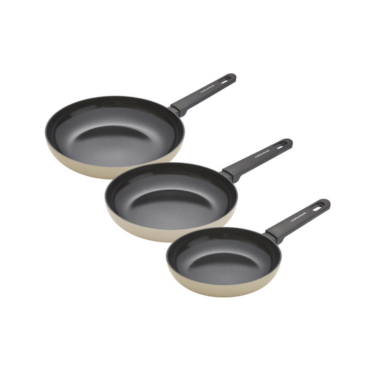 20cm, 24cm, 28cm Recycled Aluminium Frying Pan Set - Cream