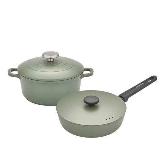 20cm Cast Aluminium Casserole Dish & 24cm Forged Aluminium Saute Pan Set - Green