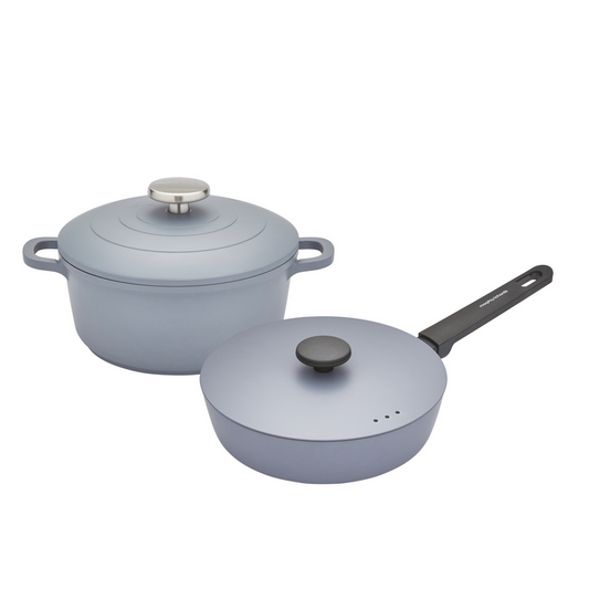 20cm Cast Aluminium Casserole Dish Grey & 24cm Forged Aluminium Saute Pan Set - Grey
