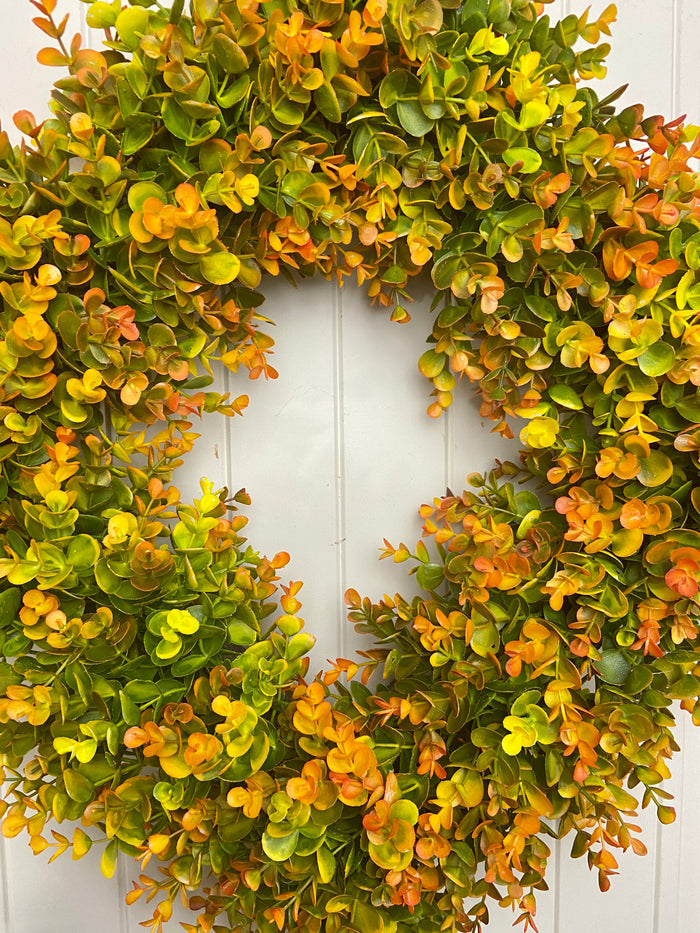 23-24" Square Fall Faux Boxwood Fall Door Wreath on Green Foam Base, Outdoor, Porch, Patio
