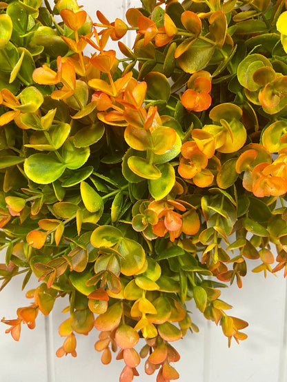 23-24" Square Fall Faux Boxwood Fall Door Wreath on Green Foam Base, Outdoor, Porch, Patio