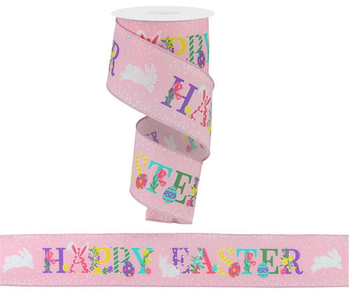 2.5" Glitter Happy Easter Ribbon: Pale Pink (10 Yards)