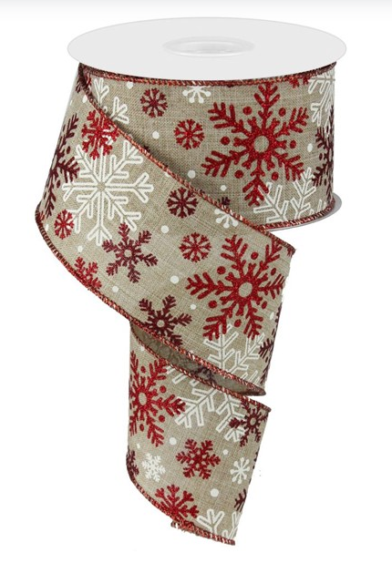 2.5"X10yd Christmas Snowflakes Wired Edge Ribbon-Red, Ivory, Burgundy