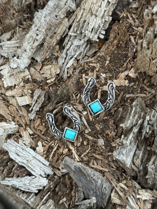 Mini Horse Shoe Turquoise Earrings