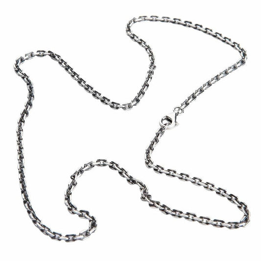 Sterling silver 2mm curb chain necklace laid flat showing solid .925 silver links and lobster clasp closure