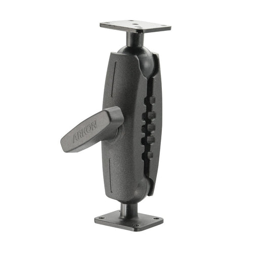The 7 Heavy-Duty Metal AMPS Mount features a black adjustable arm with central ARION knob and flat square plates with screw holes, designed for secure commercial vehicle mounting on a 38mm (1.5 inch) ball system.