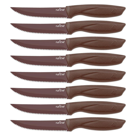 8-Piece Kitchen Knife Set - Long-Lasting Sharpness, Non-stick, Brown