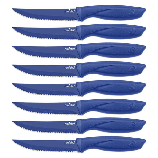 8-Piece Kitchen Knife Set - Long-Lasting Stainless Steel Blades, Blue