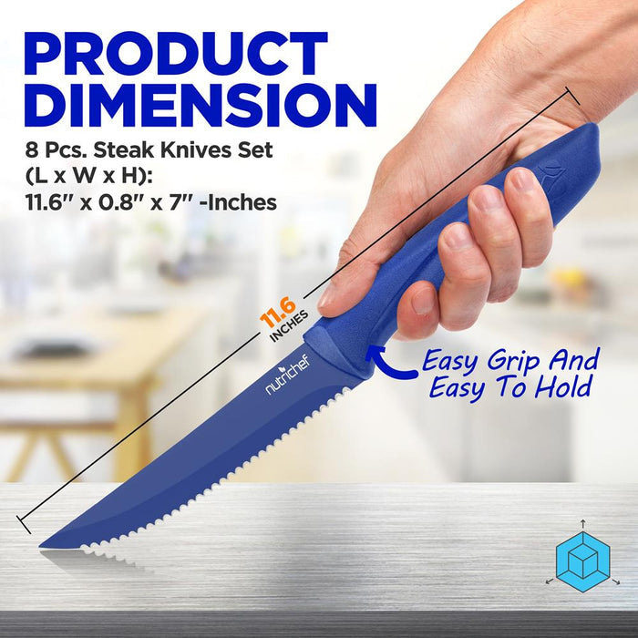 8-Piece Kitchen Knife Set - Long-Lasting Stainless Steel Blades, Blue