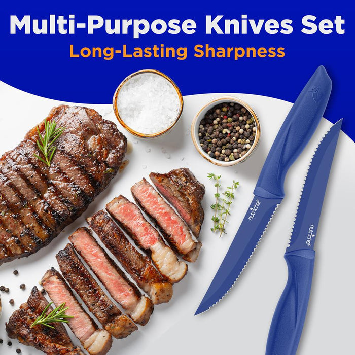 8-Piece Kitchen Knife Set - Long-Lasting Stainless Steel Blades, Blue