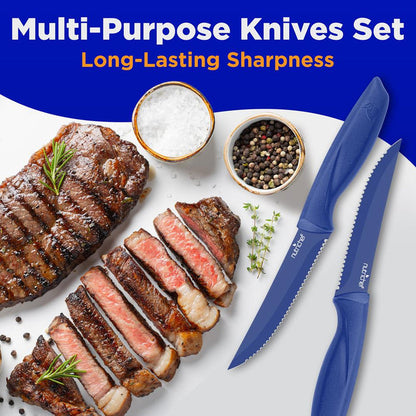 8-Piece Kitchen Knife Set - Long-Lasting Stainless Steel Blades, Blue