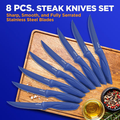 8-Piece Kitchen Knife Set - Long-Lasting Stainless Steel Blades, Blue