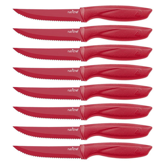 8-Piece Kitchen Knife Set, Unbreakable Stainless Steel, Red