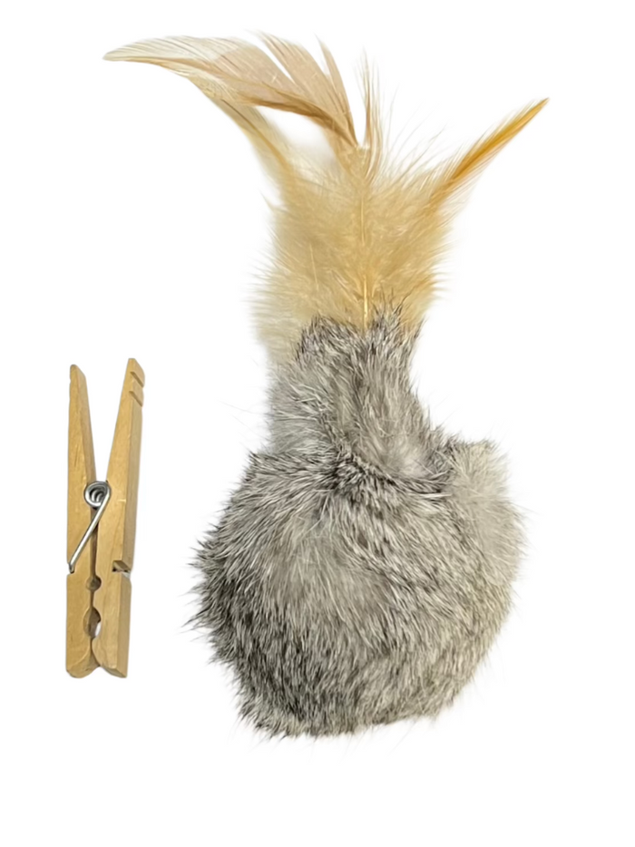 Rabbit Fur Cat Toys - Ball of real Fur Oblong Shaped with Real Feathers - Dog.Dog.Cat.