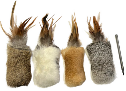 Rabbit Fur Plush Tail and Feathers Cat Toy - Dog.Dog.Cat.