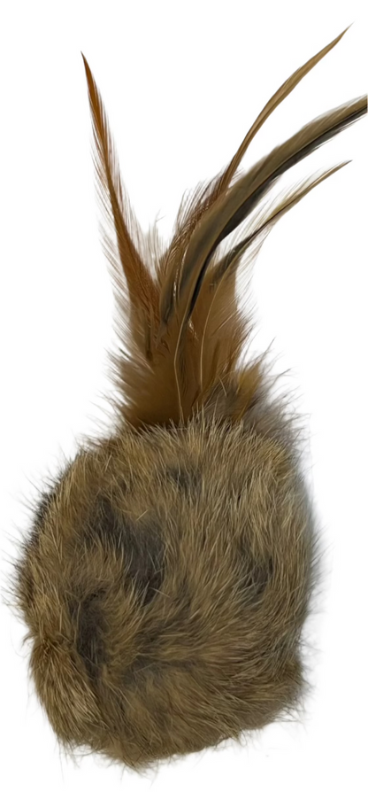 Rabbit Fur Cat Toys - Ball of real Fur Oblong Shaped with Real Feathers - Dog.Dog.Cat.