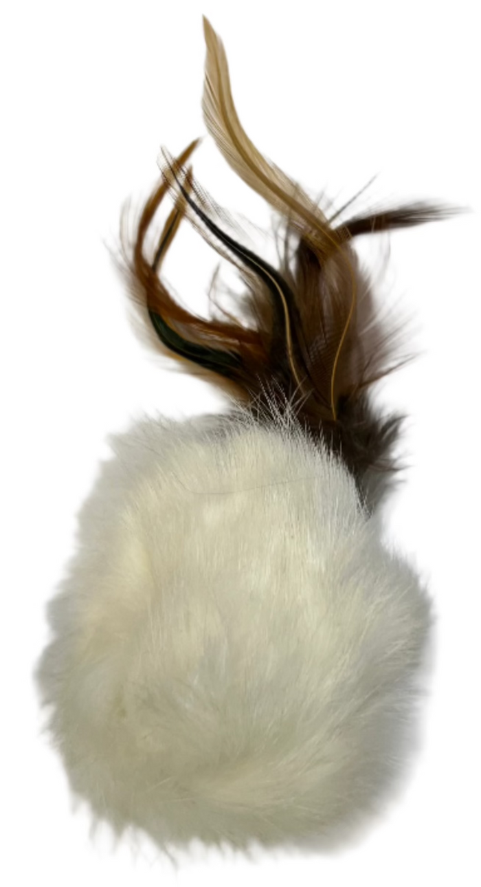 Rabbit Fur Cat Toys - Ball of real Fur Oblong Shaped with Real Feathers - Dog.Dog.Cat.