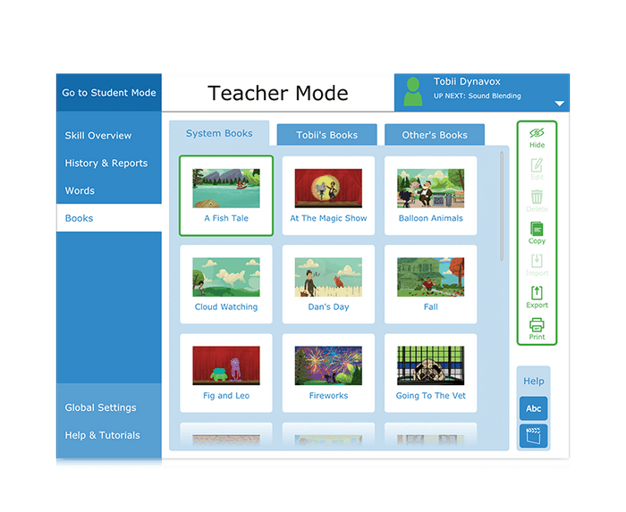Tobii Dynavox Accessible Literacy Learning books in teacher mode