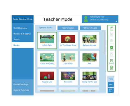 Tobii Dynavox Accessible Literacy Learning books in teacher mode