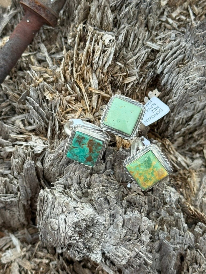Adjustable Square Turquoise Twisted Rope Ring