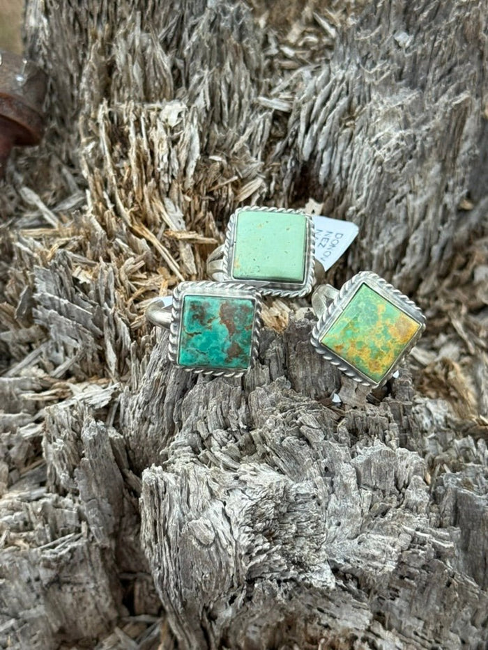 Adjustable Square Turquoise Twisted Rope Ring