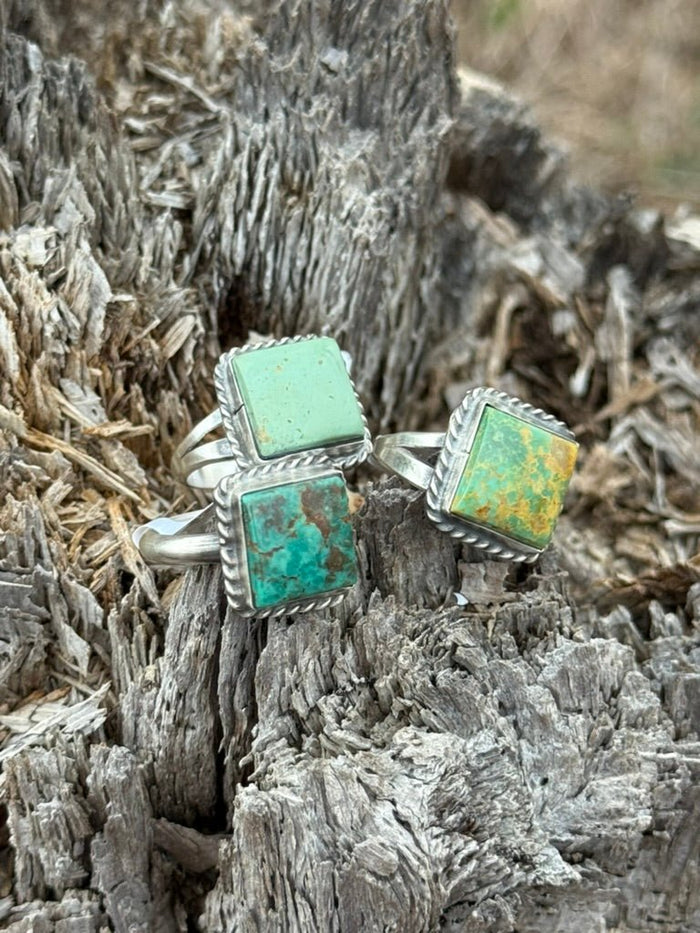 Adjustable Square Turquoise Twisted Rope Ring