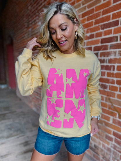 Amen Stars Puff Ink Sweatshirt, Yellow