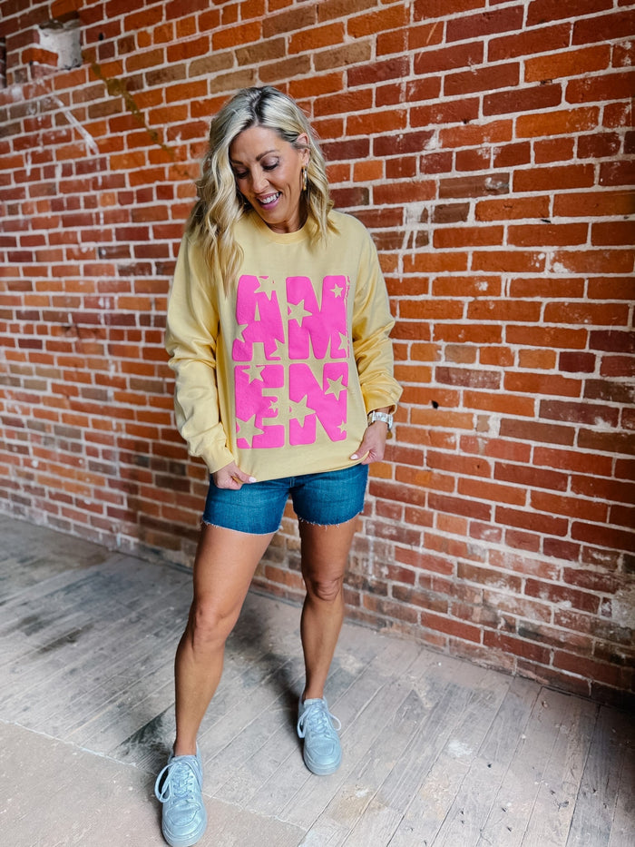 Amen Stars Puff Ink Sweatshirt, Yellow