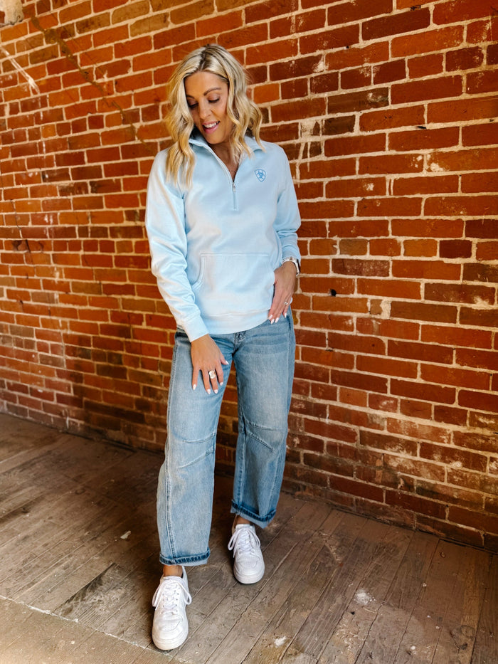 Ariat Foundation Logo 12 Zip Pullover, Nantucket Breeze