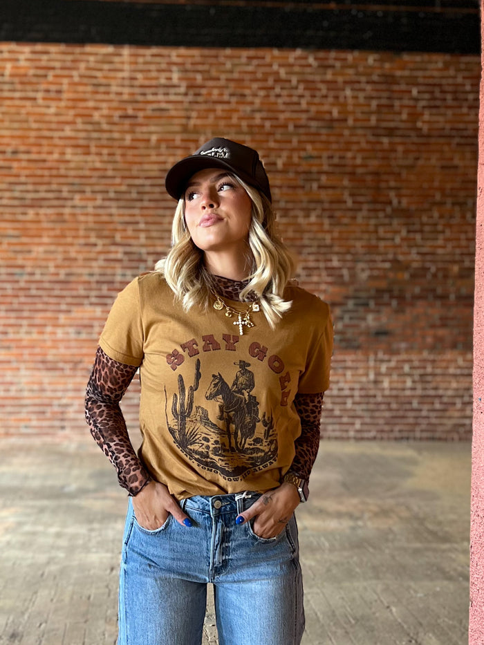 Ariat Womens Stay Gold Boyfriend Fit T-Shirt, Harvest Gold