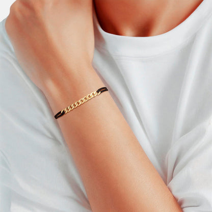 Armband Textil schwarz Panzerkette gold