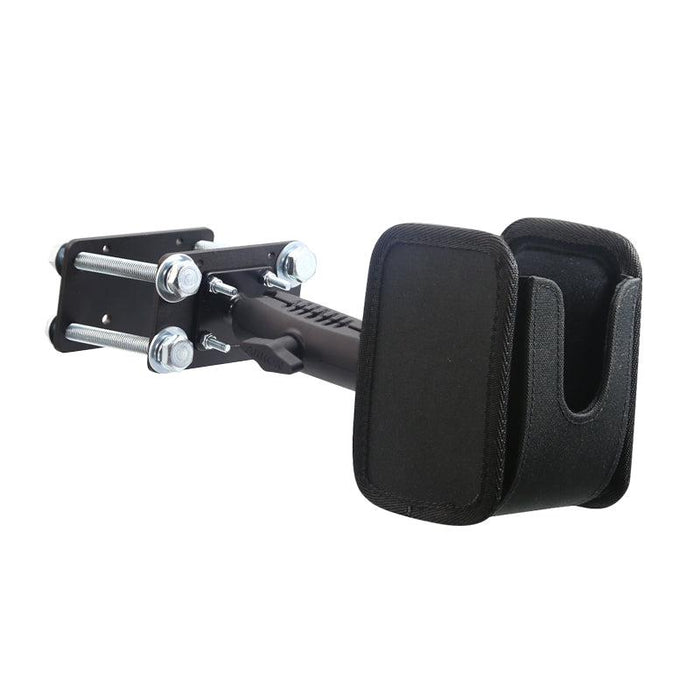 Barcode Scanner Universal Forklift Front Guard Mount with padded support arms and sturdy metal plate, designed to securely hold barcode scanners—ideal for warehouse fulfillment spaces or creative studio setups.