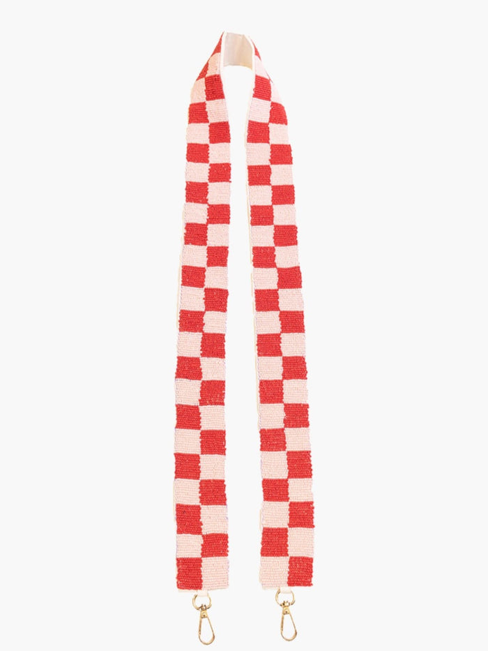 Beaded Guitar Strap, Nude/Red